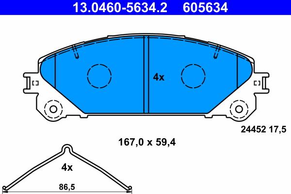 ATE 13.0460-5634.2 - Тормозные колодки, дисковые, комплект autospares.lv