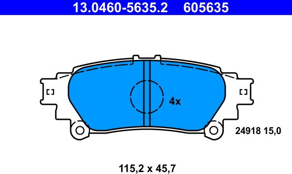 ATE 13.0460-5635.2 - Тормозные колодки, дисковые, комплект autospares.lv