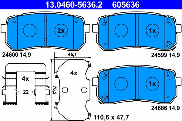 ATE 13.0460-5636.2 - Тормозные колодки, дисковые, комплект autospares.lv