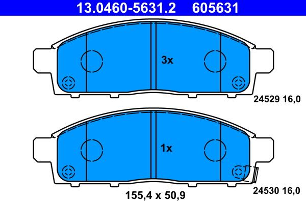 ATE 13.0460-5631.2 - Тормозные колодки, дисковые, комплект autospares.lv