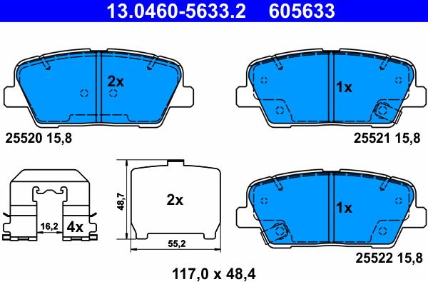 ATE 13.0460-5633.2 - Тормозные колодки, дисковые, комплект autospares.lv