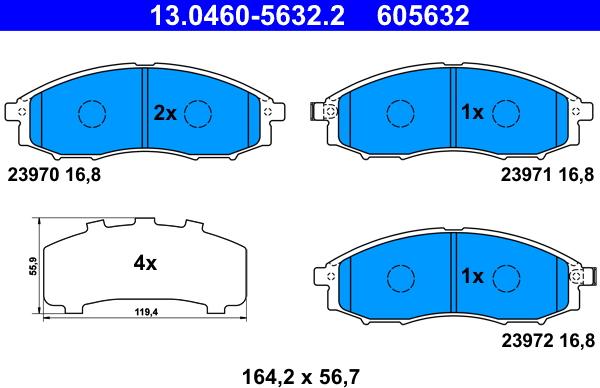 ATE 13.0460-5632.2 - Тормозные колодки, дисковые, комплект autospares.lv