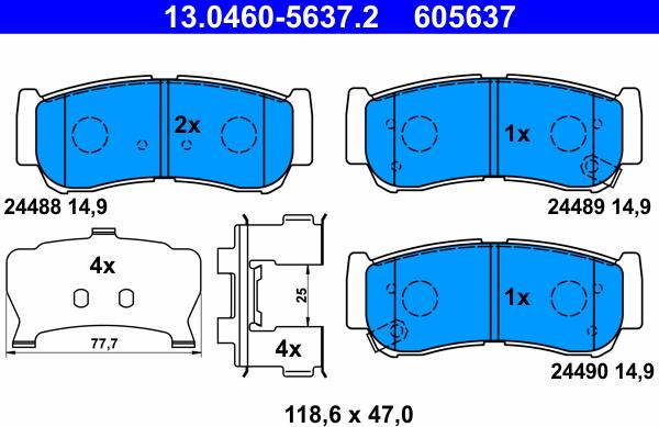 ATE 13.0460-5637.2 - Тормозные колодки, дисковые, комплект autospares.lv