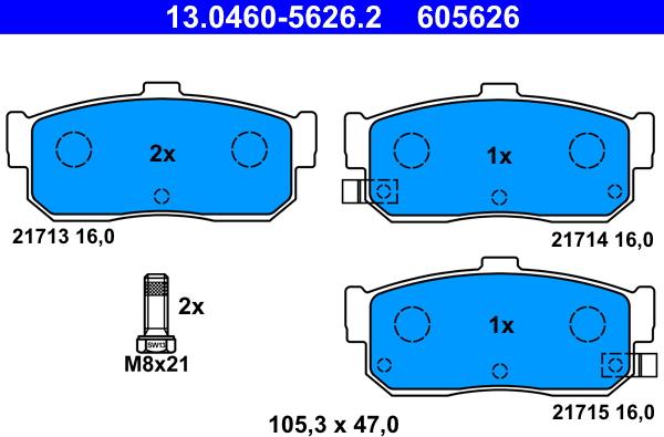 ATE 13.0460-5626.2 - Тормозные колодки, дисковые, комплект autospares.lv