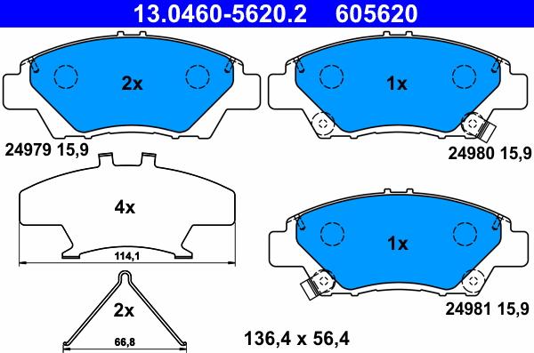 ATE 13.0460-5620.2 - Тормозные колодки, дисковые, комплект autospares.lv