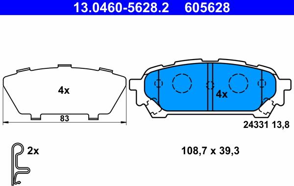 ATE 13.0460-5628.2 - Тормозные колодки, дисковые, комплект autospares.lv