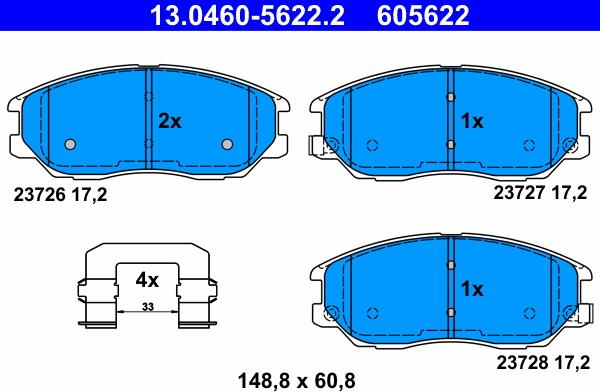 ATE 13.0460-5622.2 - Тормозные колодки, дисковые, комплект autospares.lv