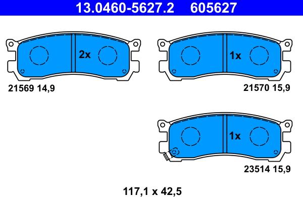 ATE 13.0460-5627.2 - Тормозные колодки, дисковые, комплект autospares.lv