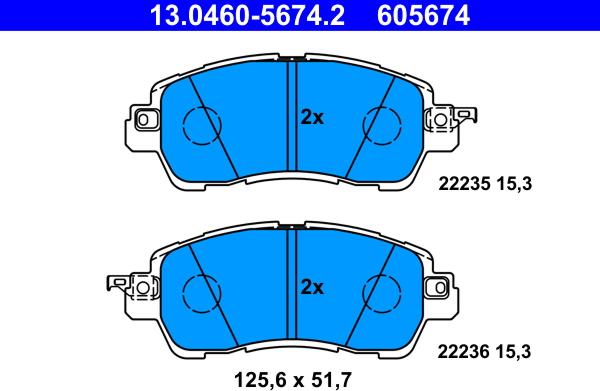 ATE 13.0460-5674.2 - Тормозные колодки, дисковые, комплект autospares.lv