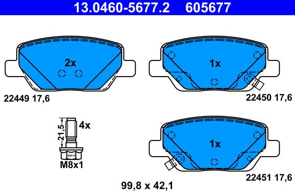 ATE 13.0460-5677.2 - Тормозные колодки, дисковые, комплект autospares.lv