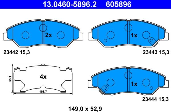 ATE 13.0460-5896.2 - Тормозные колодки, дисковые, комплект autospares.lv