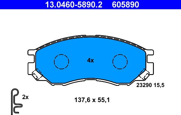 ATE 13.0460-5890.2 - Тормозные колодки, дисковые, комплект autospares.lv