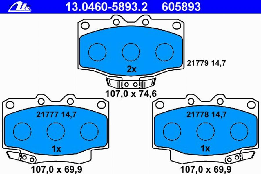 ATE 13.0460-5893.2 - Тормозные колодки, дисковые, комплект autospares.lv