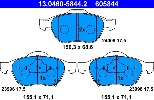 ATE 13.0460-5844.2 - Тормозные колодки, дисковые, комплект autospares.lv