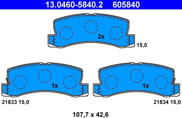 ATE 13.0460-5840.2 - Тормозные колодки, дисковые, комплект autospares.lv