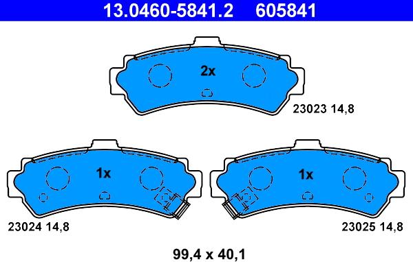 ATE 13.0460-5841.2 - Тормозные колодки, дисковые, комплект autospares.lv