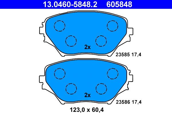 ATE 13.0460-5848.2 - Тормозные колодки, дисковые, комплект autospares.lv