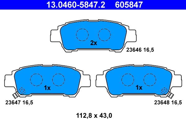 ATE 13.0460-5847.2 - Тормозные колодки, дисковые, комплект autospares.lv