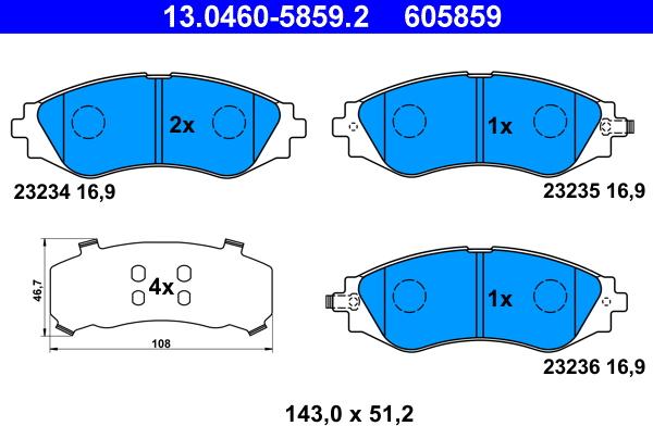 ATE 13.0460-5859.2 - Тормозные колодки, дисковые, комплект autospares.lv