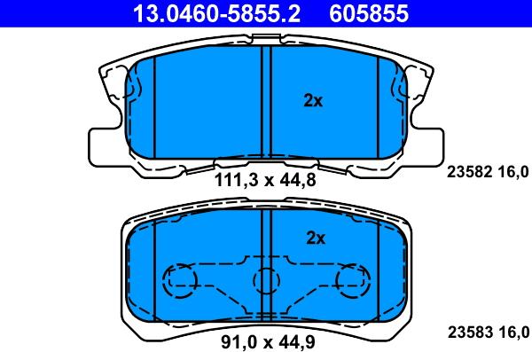 ATE 13.0460-5855.2 - Тормозные колодки, дисковые, комплект autospares.lv