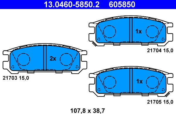 ATE 13.0460-5850.2 - Тормозные колодки, дисковые, комплект autospares.lv