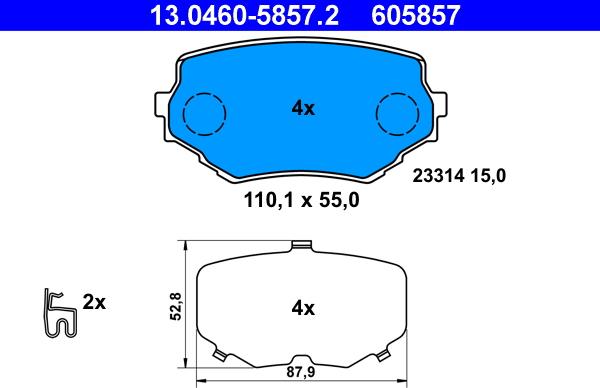 ATE 13.0460-5857.2 - Тормозные колодки, дисковые, комплект autospares.lv