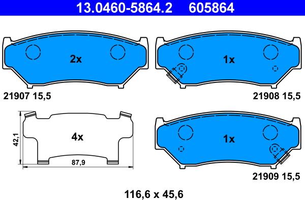 ATE 13.0460-5864.2 - Тормозные колодки, дисковые, комплект autospares.lv