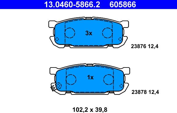 ATE 13.0460-5866.2 - Тормозные колодки, дисковые, комплект autospares.lv