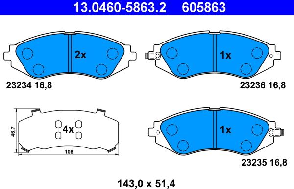 ATE 13.0460-5863.2 - Тормозные колодки, дисковые, комплект autospares.lv