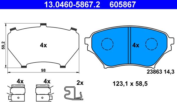 ATE 13.0460-5867.2 - Тормозные колодки, дисковые, комплект autospares.lv