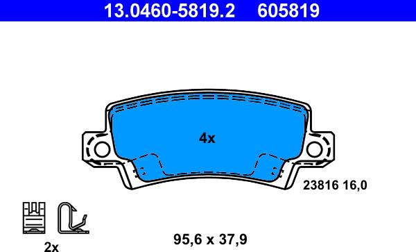 ATE 13.0460-5819.2 - Тормозные колодки, дисковые, комплект autospares.lv