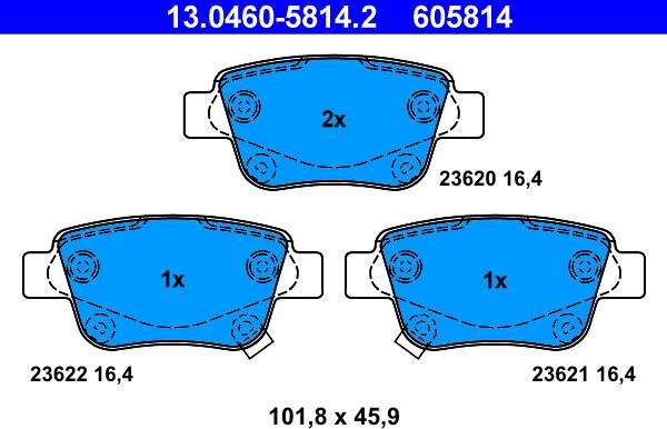 ATE 13.0460-5814.2 - Тормозные колодки, дисковые, комплект autospares.lv