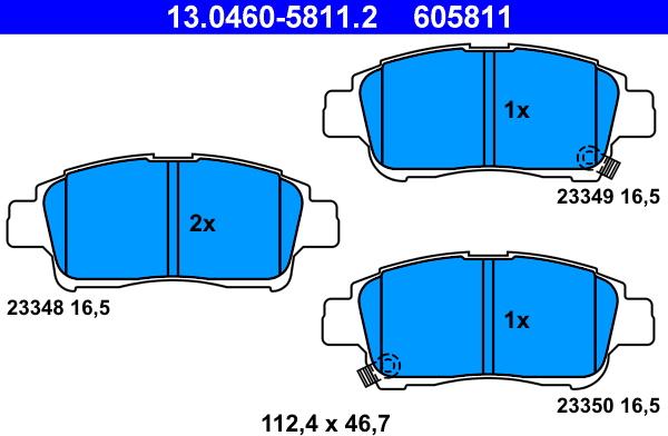 ATE 13.0460-5811.2 - Тормозные колодки, дисковые, комплект autospares.lv