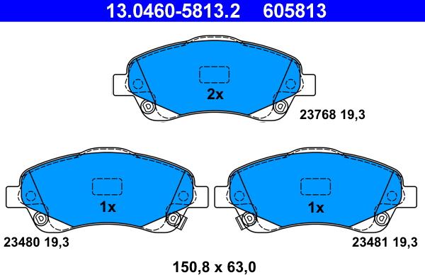 ATE 13.0460-5813.2 - Тормозные колодки, дисковые, комплект autospares.lv