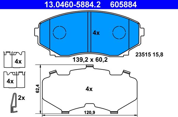 ATE 13.0460-5884.2 - Тормозные колодки, дисковые, комплект autospares.lv