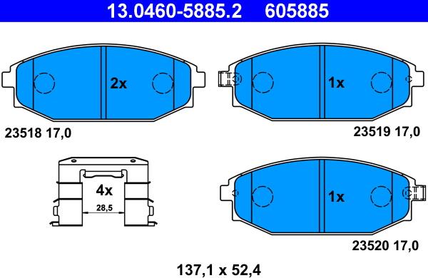 ATE 13.0460-5885.2 - Тормозные колодки, дисковые, комплект autospares.lv