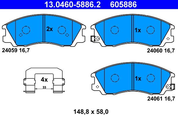 ATE 13.0460-5886.2 - Тормозные колодки, дисковые, комплект autospares.lv