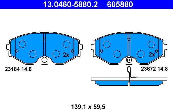 ATE 13.0460-5880.2 - Тормозные колодки, дисковые, комплект autospares.lv