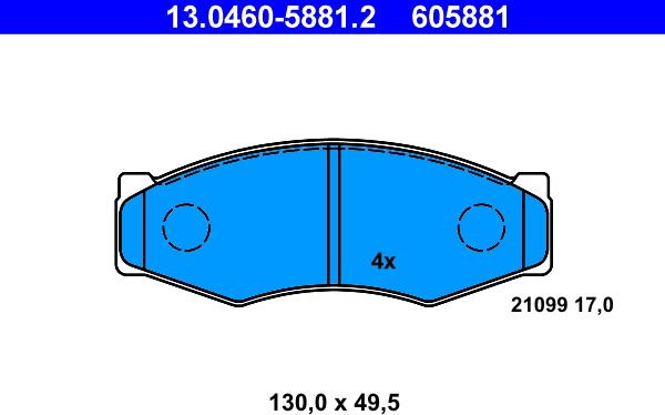 ATE 13.0460-5881.2 - Тормозные колодки, дисковые, комплект autospares.lv