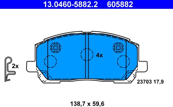 ATE 13.0460-5882.2 - Тормозные колодки, дисковые, комплект autospares.lv