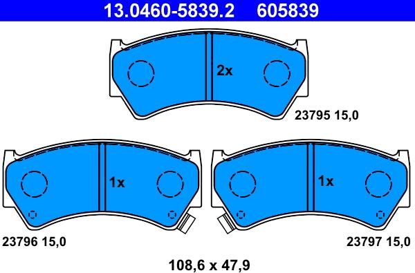 ATE 13.0460-5839.2 - Тормозные колодки, дисковые, комплект autospares.lv