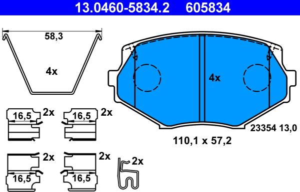 ATE 13.0460-5834.2 - Тормозные колодки, дисковые, комплект autospares.lv