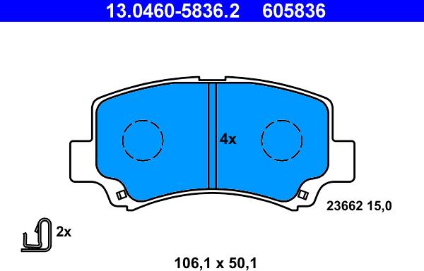 ATE 13.0460-5836.2 - Тормозные колодки, дисковые, комплект autospares.lv