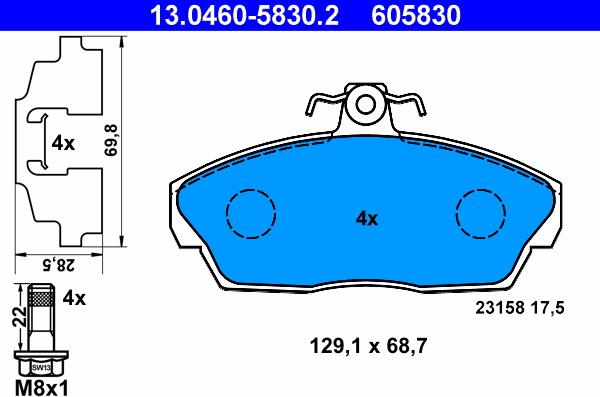 ATE 13.0460-5830.2 - Тормозные колодки, дисковые, комплект autospares.lv