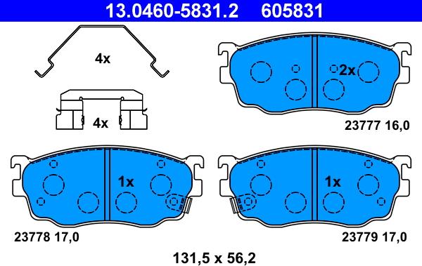 ATE 13.0460-5831.2 - Тормозные колодки, дисковые, комплект autospares.lv