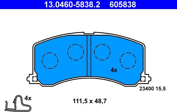 ATE 13.0460-5838.2 - Тормозные колодки, дисковые, комплект autospares.lv