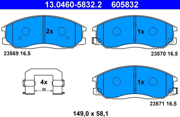 ATE 13.0460-5832.2 - Тормозные колодки, дисковые, комплект autospares.lv