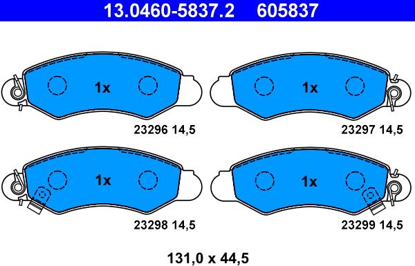 ATE 13.0460-5837.2 - Тормозные колодки, дисковые, комплект autospares.lv