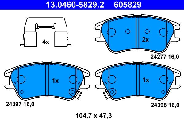 ATE 13.0460-5829.2 - Тормозные колодки, дисковые, комплект autospares.lv