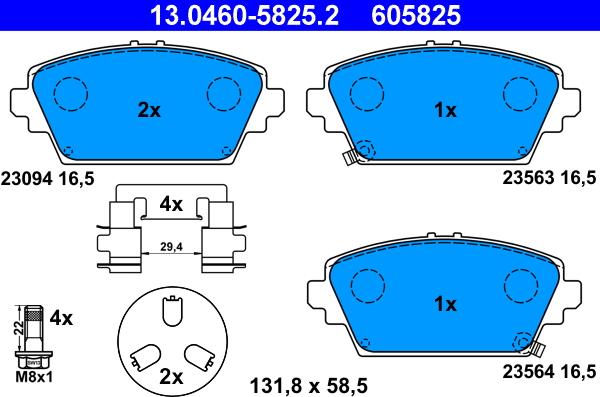 ATE 13.0460-5825.2 - Тормозные колодки, дисковые, комплект autospares.lv